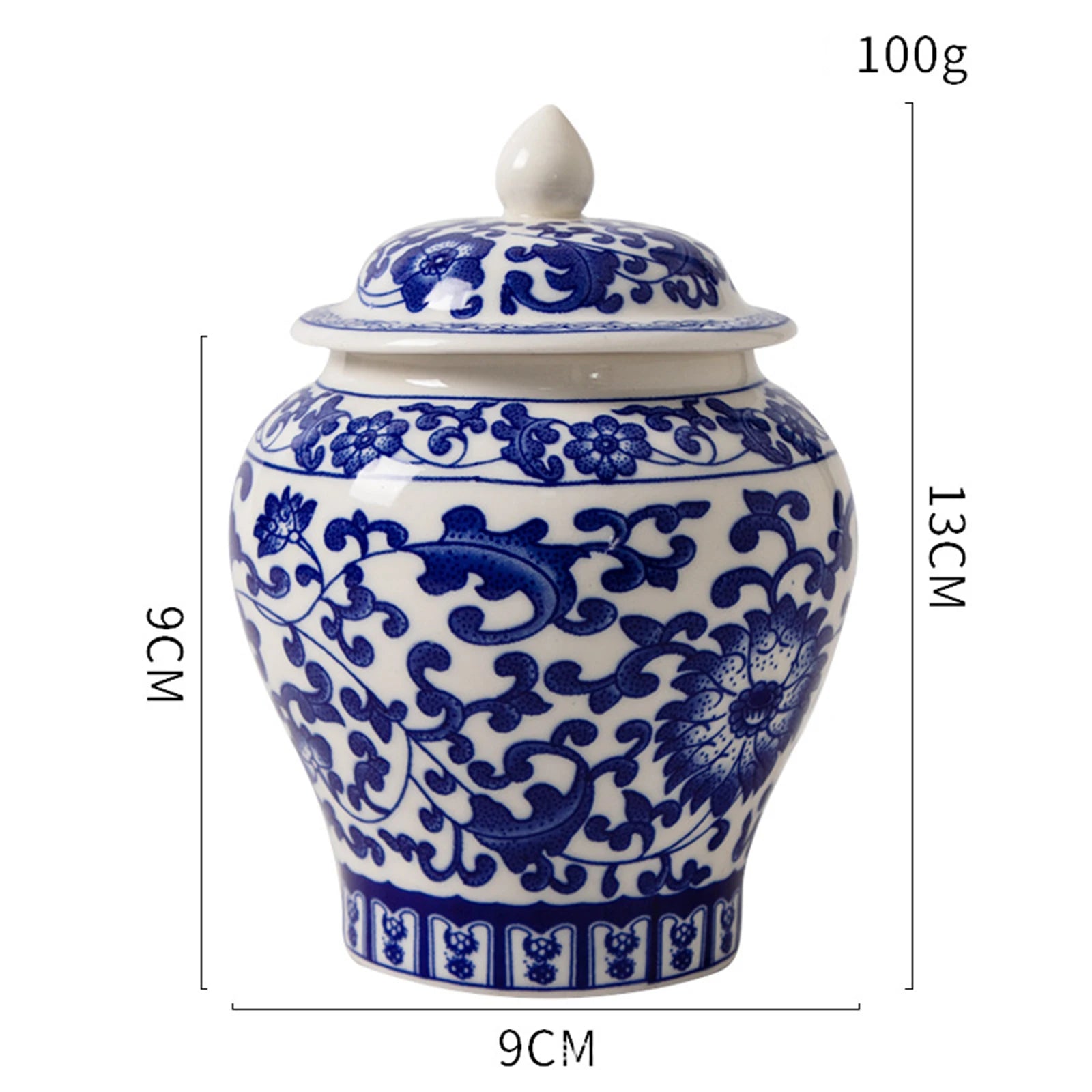 Blue and White Chinese Ceramic Ginger Jar with Lid