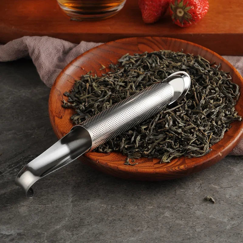 Stainless Steel Pipe-Style Tea Infuser – Loose Leaf Tea Filter Spoon with Cool Touch Holder