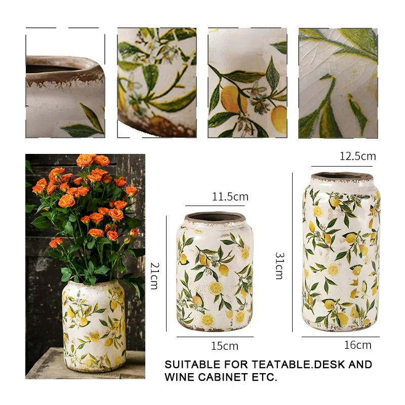 Lemon Texture, Ice-Cracked Finish, Decorative Hydroponic Flower Vase