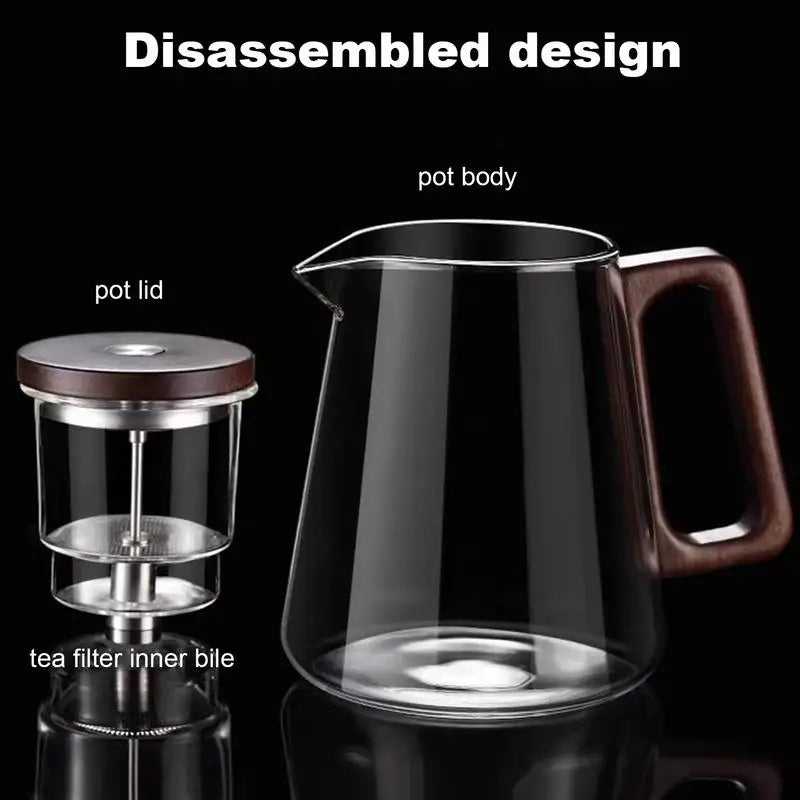 Heat-Resistant Tea Pot with Wooden Handle & Press-Control Strainer
