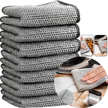 Steel Wire Cleaning Cloths – Non-Scratch Double-Layer Microfiber Dish Rags for Kitchen, Pot & Surface Cleaning