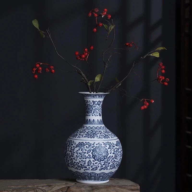 Blue and White Ceramic Porcelain Vase – Chinese Style Jingdezhen Tabletop Decoration