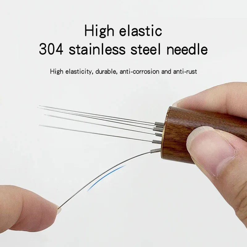 5-Needle Coffee Powder Tamper with Wood Handle