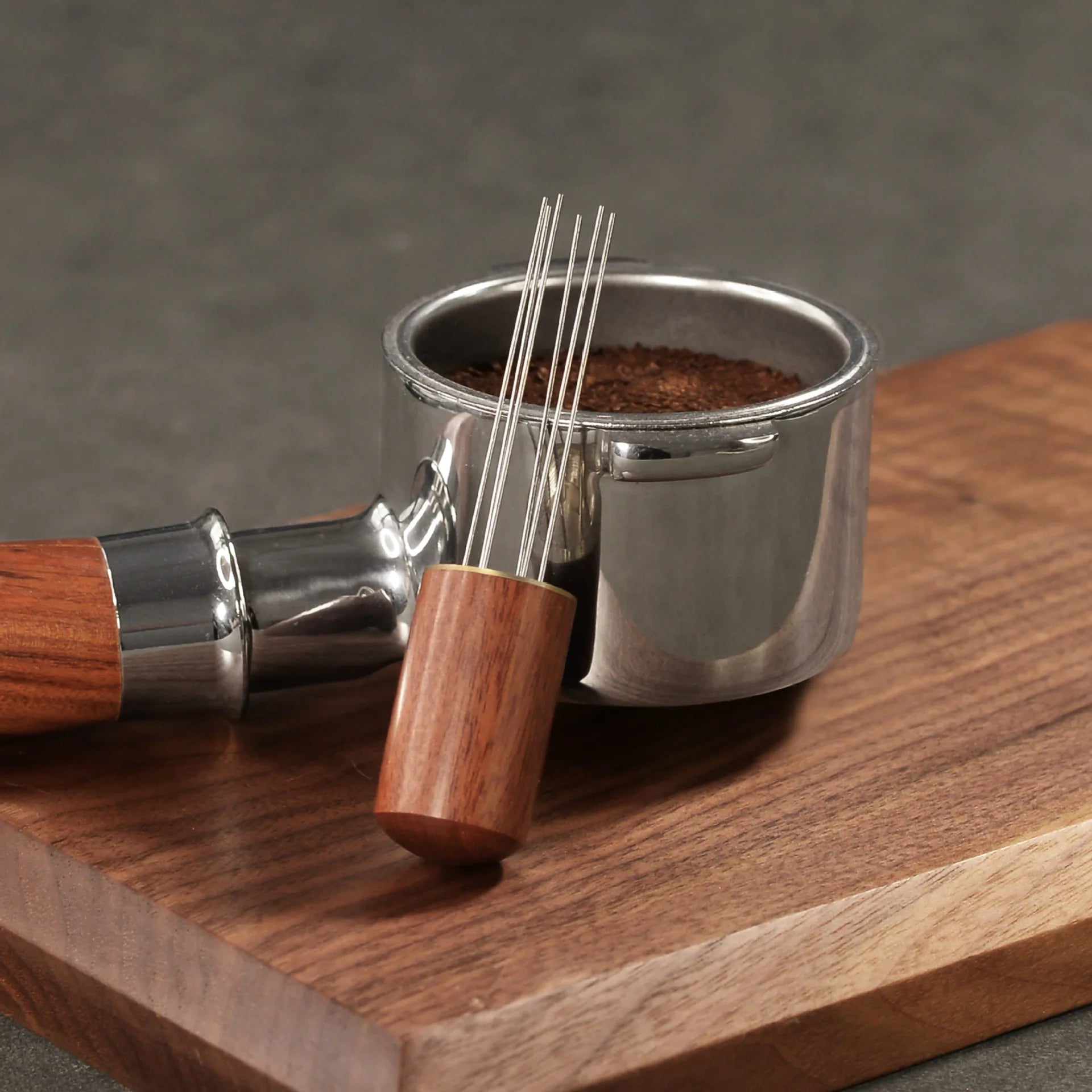5-Needle Coffee Powder Tamper with Wood Handle