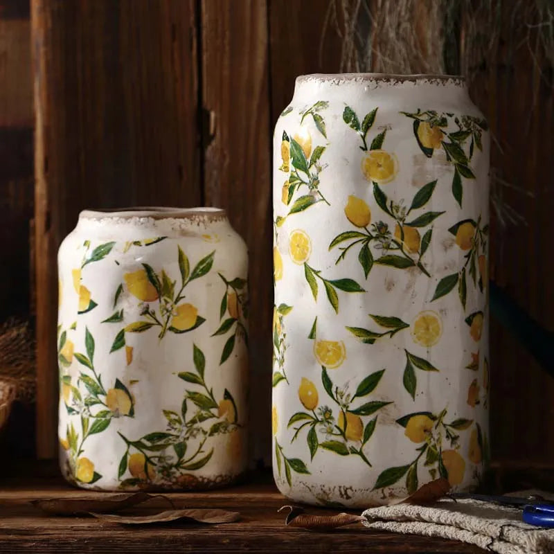 Lemon Texture, Ice-Cracked Finish, Decorative Hydroponic Flower Vase