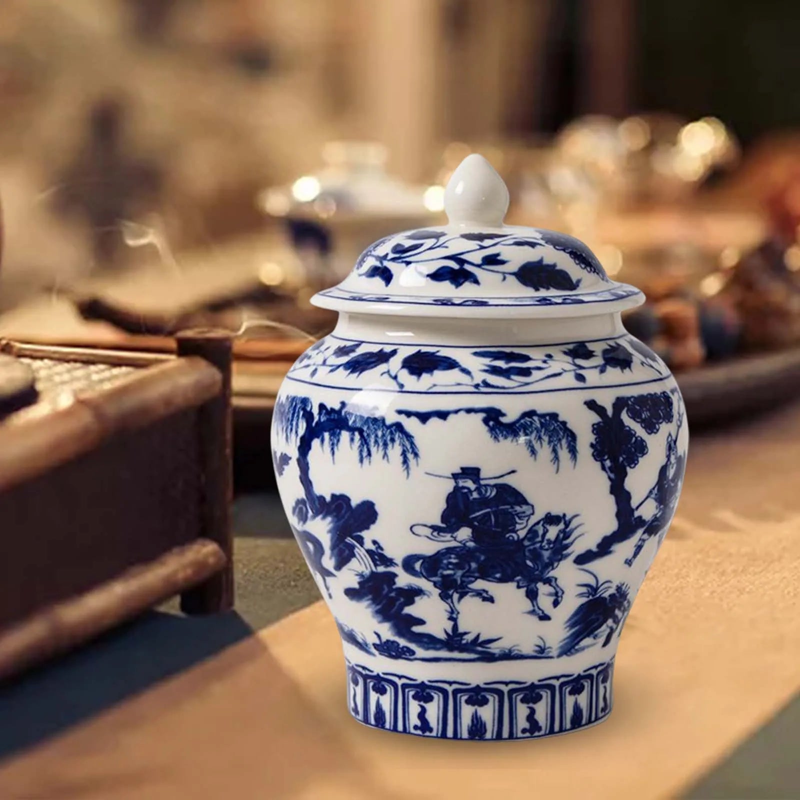 Blue and White Chinese Ceramic Ginger Jar with Lid