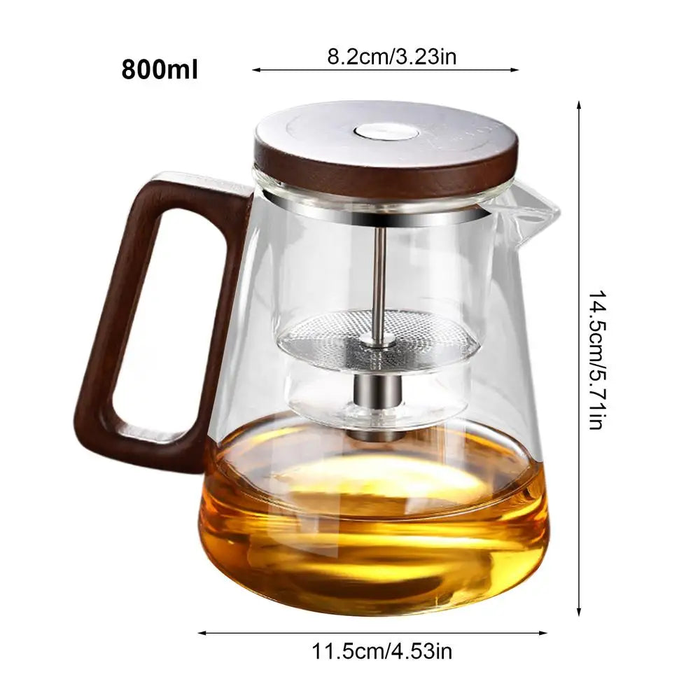 Heat-Resistant Tea Pot with Wooden Handle & Press-Control Strainer