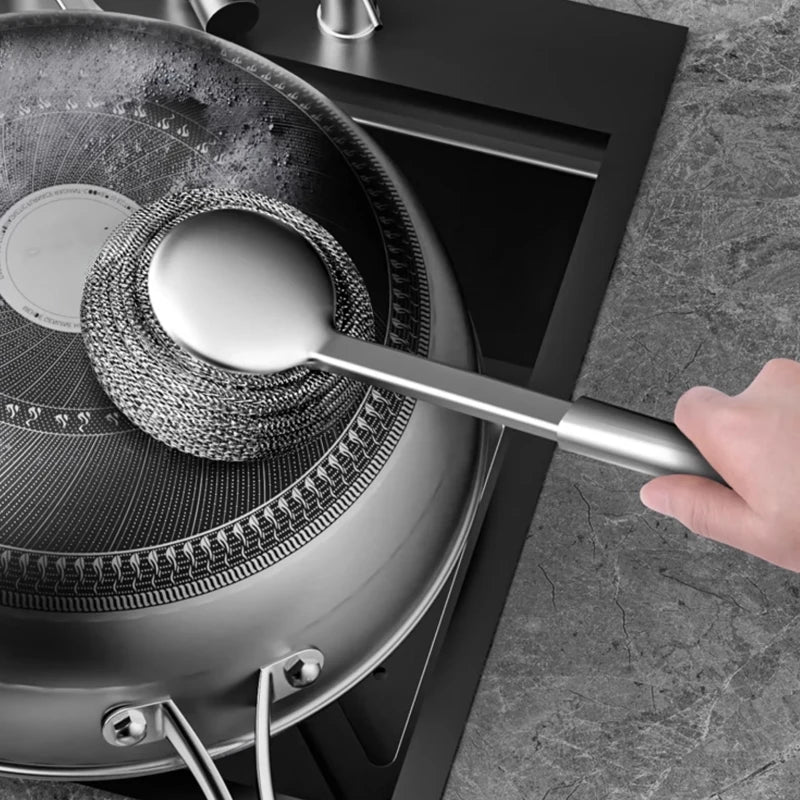 Stainless Steel Pot Brush with Long Handle – Heavy-Duty Dish Scrubber for Pans, Pots & Grills