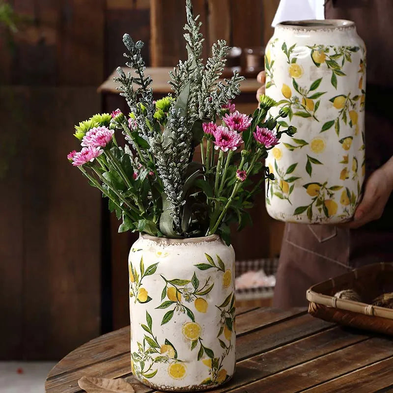 Lemon Texture, Ice-Cracked Finish, Decorative Hydroponic Flower Vase