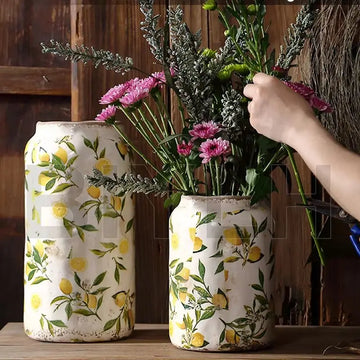 Lemon Texture, Ice-Cracked Finish, Decorative Hydroponic Flower Vase