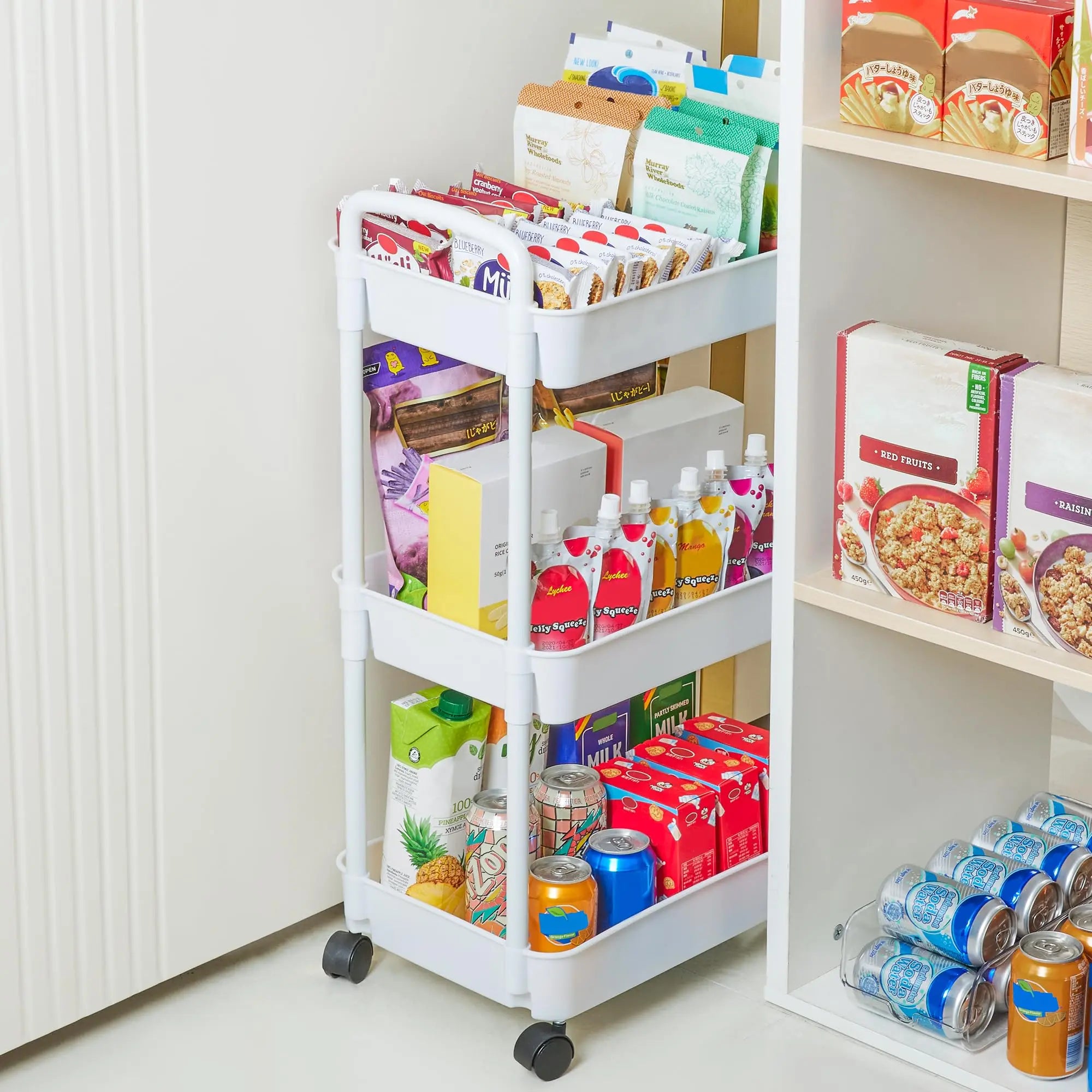 3/4-Tier Movable Storage Trolley with Lockable Wheels