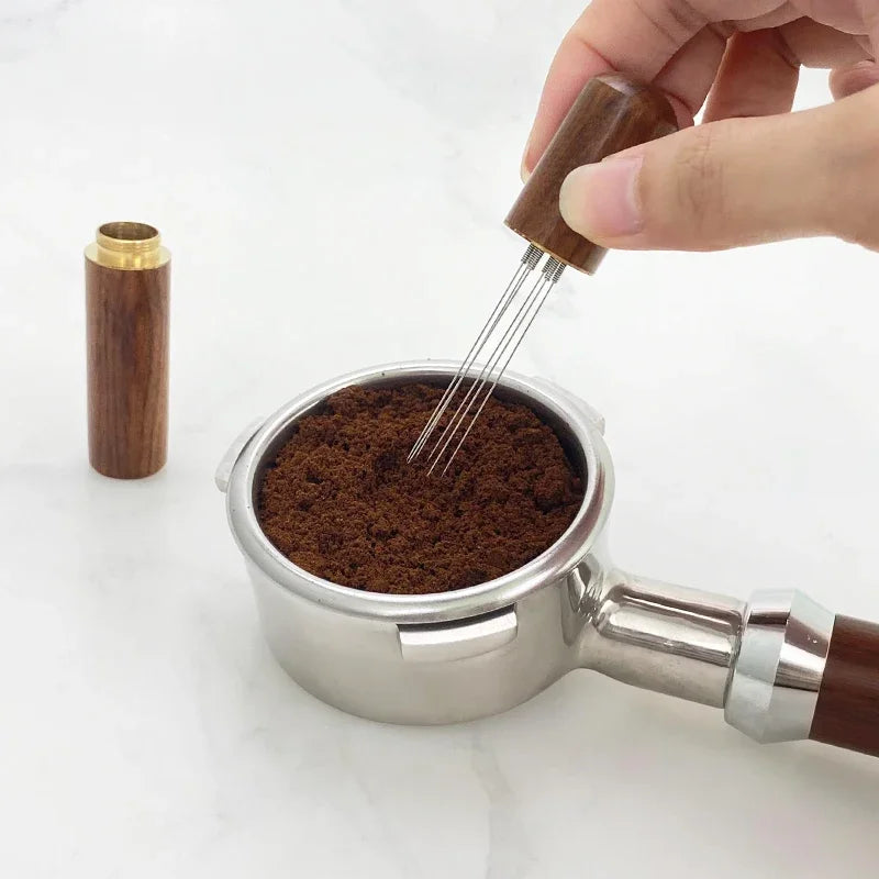 5-Needle Coffee Powder Tamper with Wood Handle