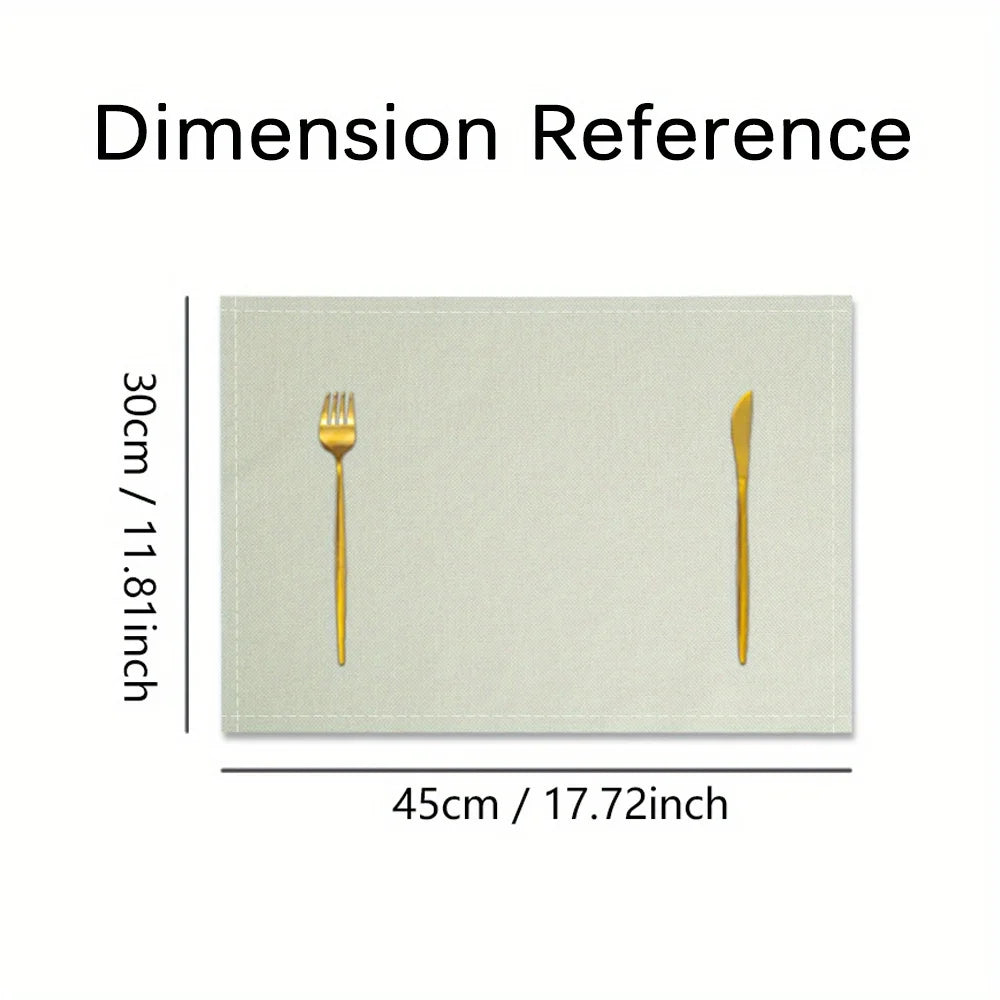 4pcs Elegant Floral Placemats – Rectangular Linen Table Mats, Machine Washable, Heat-Resistant
