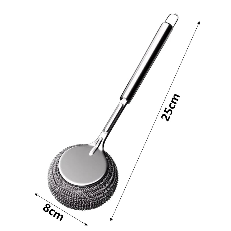 Stainless Steel Pot Brush with Long Handle – Heavy-Duty Dish Scrubber for Pans, Pots & Grills
