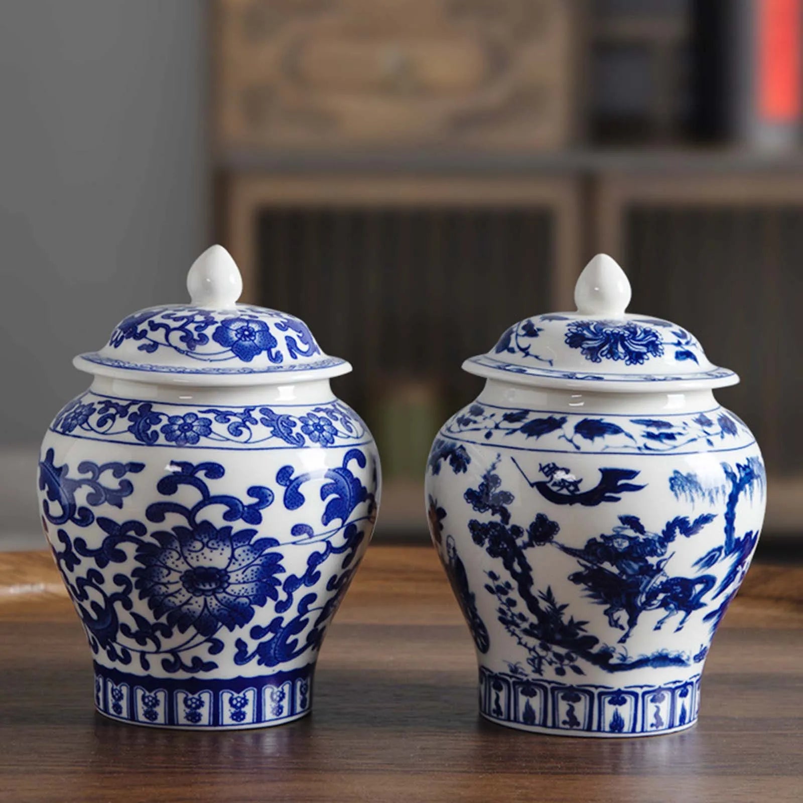 Blue and White Chinese Ceramic Ginger Jar with Lid