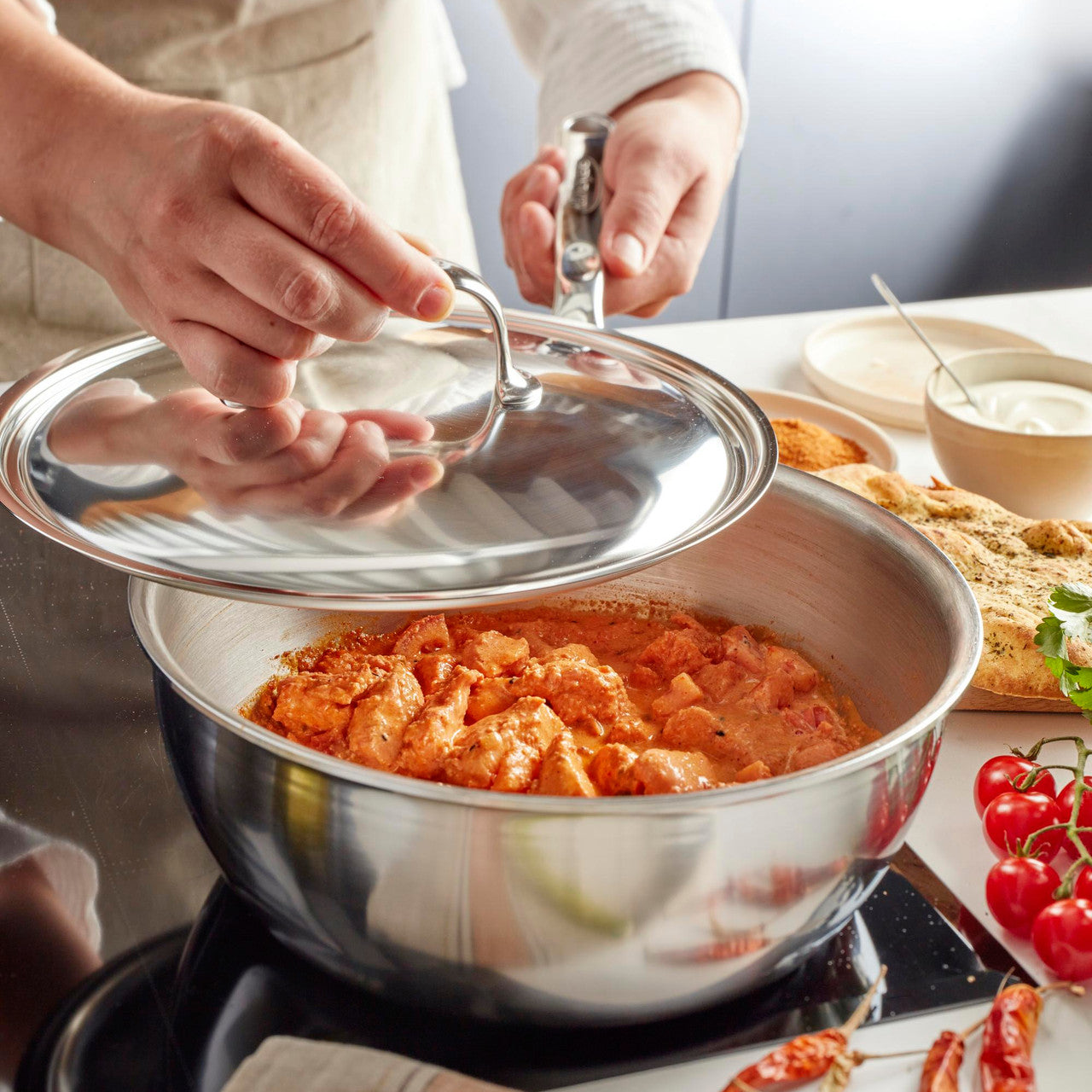 Demeyere Atlantis 7 3.5-qt Stainless Steel Saucier With Lid, 18/10 Stainless Steel