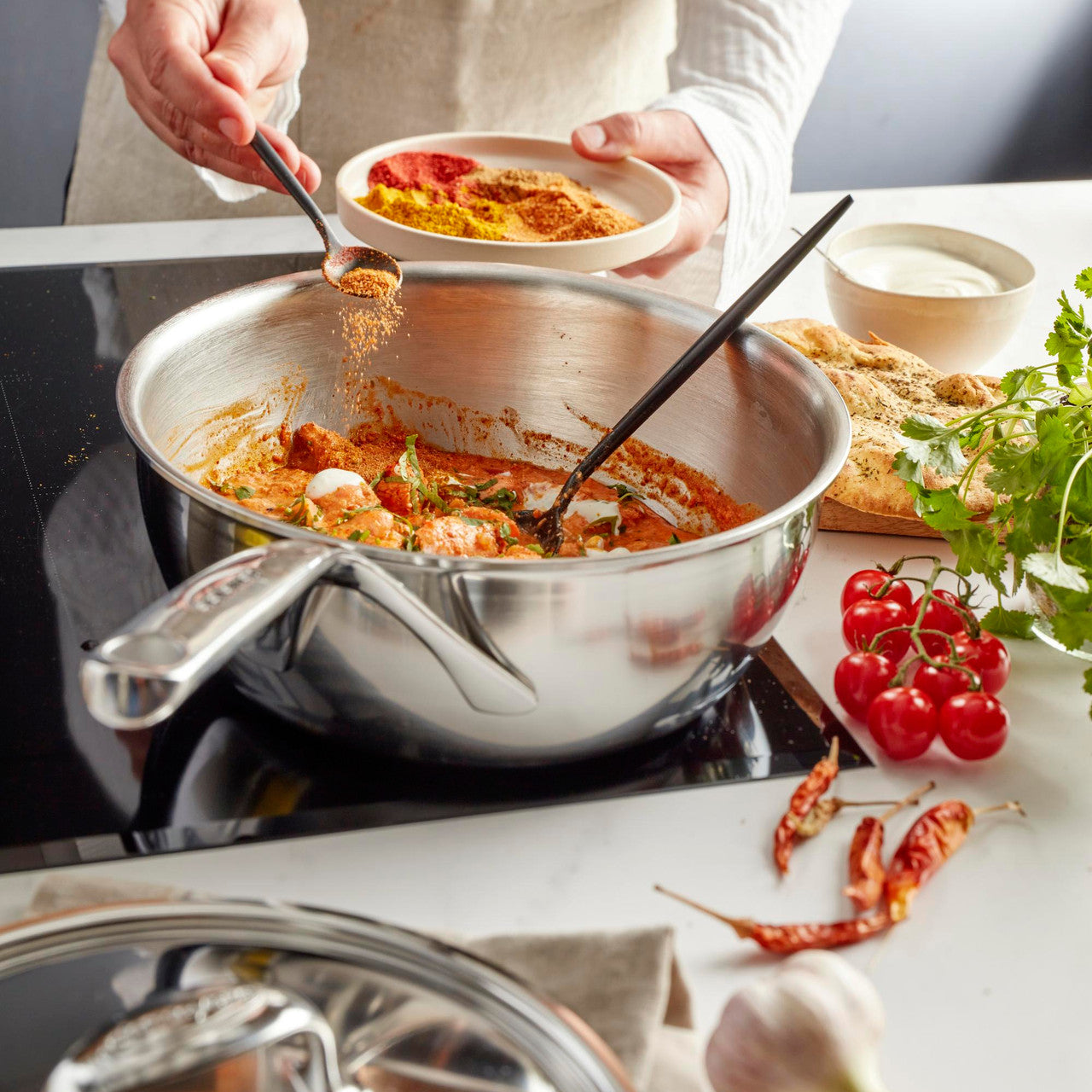 Demeyere Atlantis 7 3.5-qt Stainless Steel Saucier With Lid, 18/10 Stainless Steel